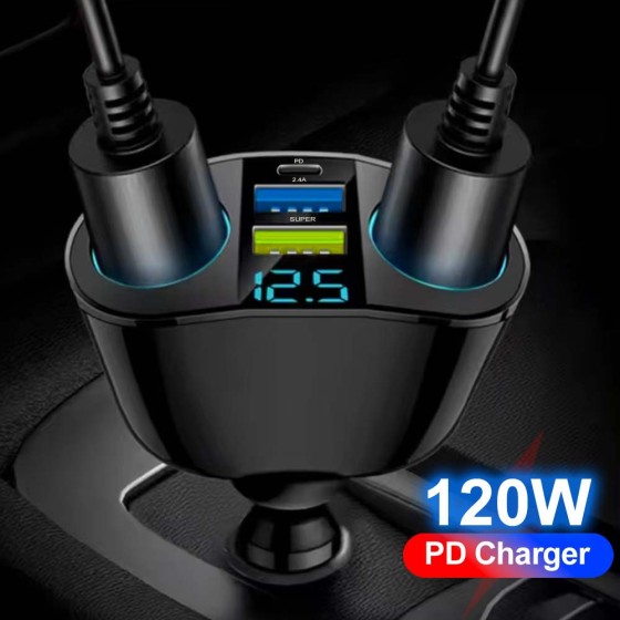 2.4A Binocular 2USB PD Fast Charge 360-degree Rotating Handle Car Mobile Phone Charger Cross-border Wholesale