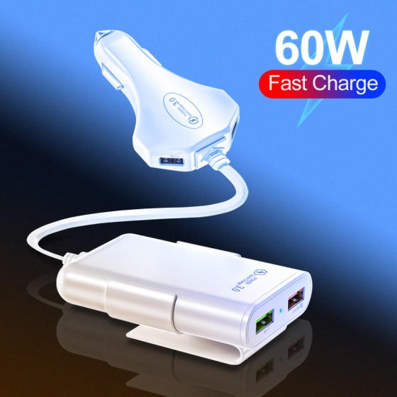 12A QC3.0 front and rear seat car charger fast charge one drag four 4USB with line multi-port flash charge four-port car charger