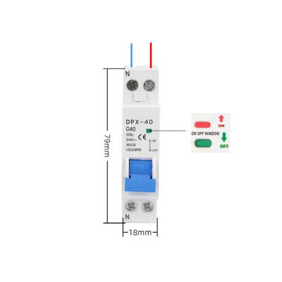 DPN Miniature Air Circuit Breaker (MCB) 230V AC 50Hz 4.5kA Breaking Capacity 6-32A Working Current CE Certified IP20 Protection